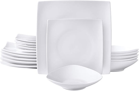 Bone China Square Shape, Elegance White 18pc Dinnerware Set