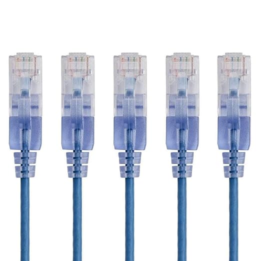 Monoprice Cat6A 25ft Blue 5-Pk Patch Cable UTP 30AWG 10G Pure Bare Copper Snagless RJ45 SlimRun Series Ethernet Cable