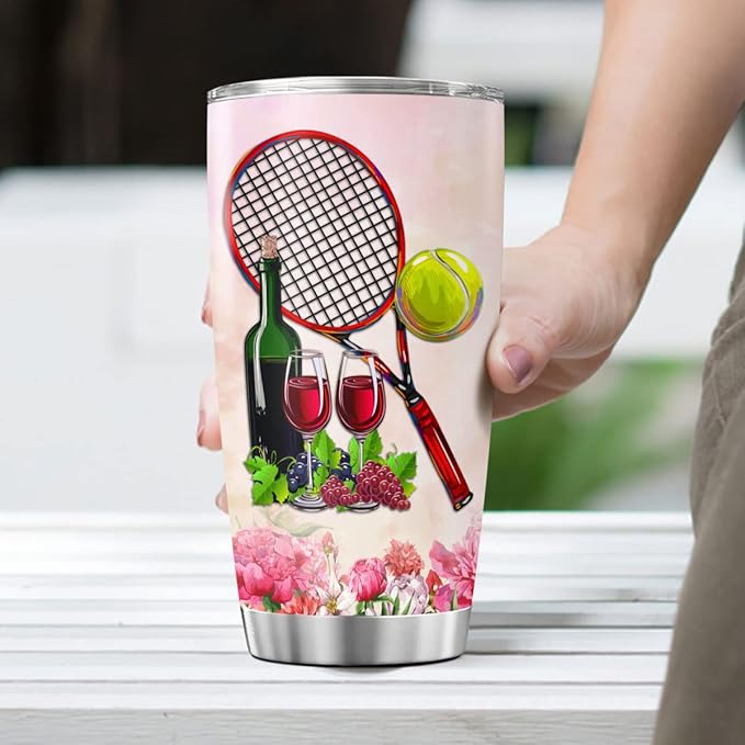 CUBICER Tennis Tumbler Coffee Tumblers 20 Oz Mugs Double Walled Stainless Mug Wine Glasses Travel Cup Gifts For Tennis Lovers Adults Women Men Girls Boys On Birthday Party