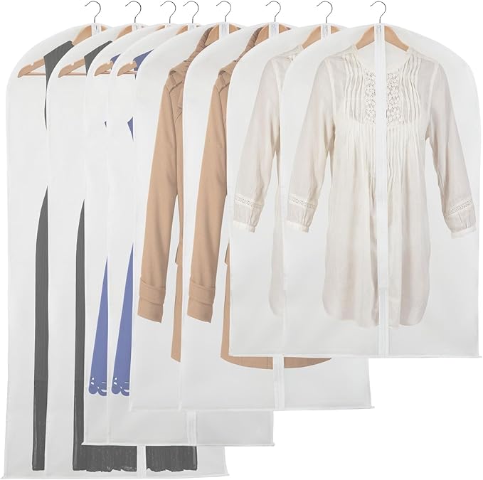 Stockroom Plus Clear Hanging Garment Bag - Zippered Dust Clothing Covers - Polyethylene Garment Bags for Coats & Dresses - Suit & Dress Travel Cases - Pack of 8, 4 Sizes 40x24-60x24 in