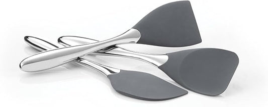 Nambé Curvo Spatula 12-Inch Spoonula – Stainless Steel Handle with Wide Silicone Head for Mixing, Scooping & Baking – Heat-Resistant Cooking Utensil for Kitchen Use & Culinary Prep Tools