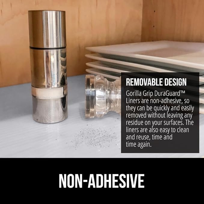 GORILLA GRIP DuraGuard Shelf Liner, 17.5x30 Non-Adhesive Cabinet Liners for Kitchen Drawers, Shelves, Refrigerator, Pantry Storage, Bathroom Closet, Durable Waterproof BPA Free Ribbed Plastic, Lt Gray