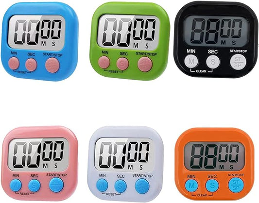 6 Pack Large Screen Digital Kitchen Timer, Magnetic Timer, Big Digits Loud Alarm, Count Up/Down, ON/Off Switch, Teachers, Classroom, Cooking, Baking