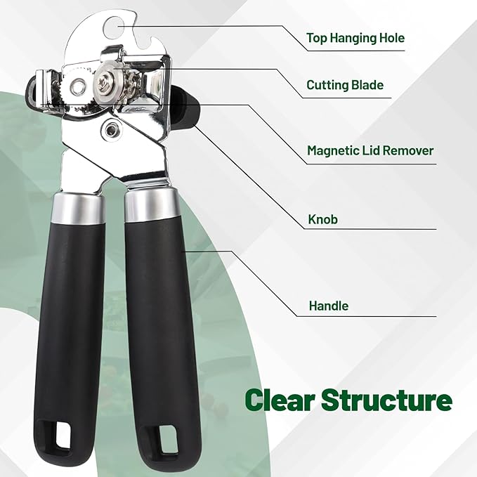 Can Opener Stainless Steel Cutting Blade Bottle Opener 3 in 1 Multifunctional Manual Jar Opener Magnetic Can Opener Heavy Duty Comfortable Handle Smooth Edge Kitchen Gadget Daily Use