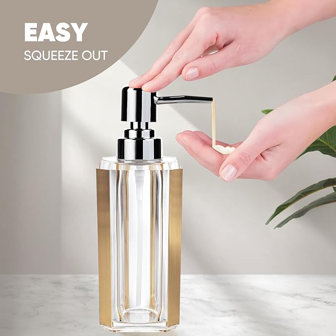 4 Piece Premium Acrylic Bathroom Accessory Set, Hand Sanitizer Bottle, Lotion Can Bathroom Suit, Separate Bottle Soap Box, Mouthwash Cup, Toothbrush Cup(Brushed Gold)