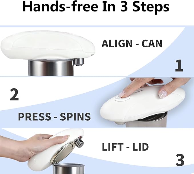 Automatic Electric Can Opener for Seniors for Kitchen:Anyone can Hands Free,One Touch Opener,Durable Blades,Rechargeable, Smooth Edge, Lightweight Small Size, Black (White)