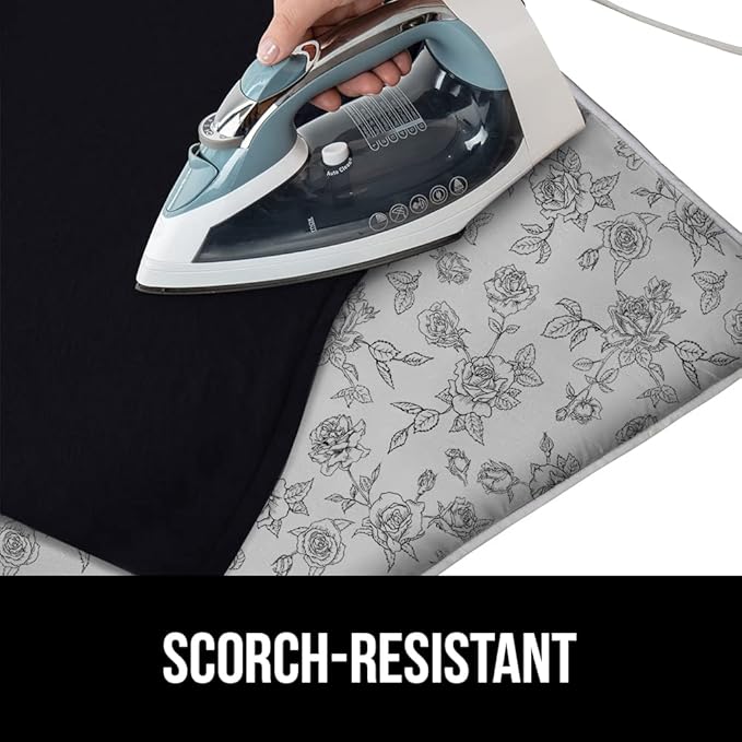 GORILLA GRIP Ironing Mat, Portable Iron Pad, Magnetic Cover for Top of Laundry Washer, Dryer, Table Top, Countertop Blanket, Silicone Coating and Scorch Resistant, Travel Size 28x24, Gray Floral