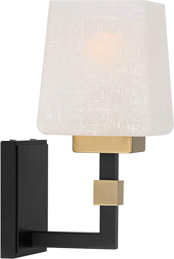 Possini Euro Design Beauregard Modern Wall Sconce Lighting Black Gold Metal Hardwired 10" High Fixture Square Linen Glass Shade for Bedroom Bedside Living Room Home Hallway Dining Kitchen