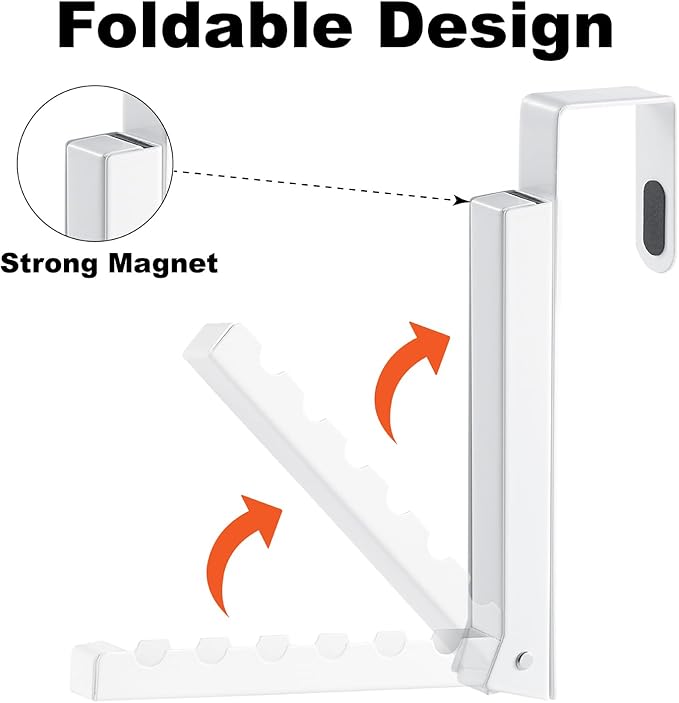 2 Pack Over The Door Hooks Hanger for Clothes, Foldable Over The Door Drying Rack for Laundry, Overdoor Hanger Hook with 6 Groves for Towel, Coat, White
