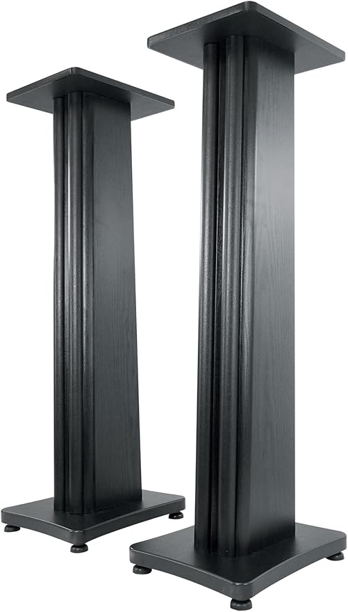 Rockville SS36B Pair Premium 36" Home Speaker Stands, 100Lbs Capacity, Black Wood Grain, Dual Top Platforms, Brass and Rubber Spikes, Isolation Pads, for Bookshelf and Surround Sound Speakers