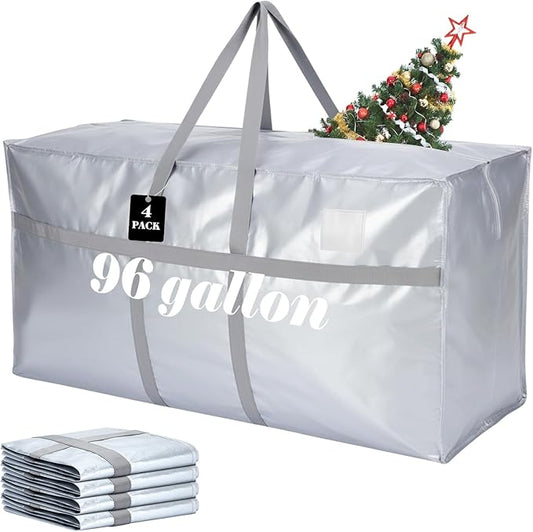 4 Pcs 96 Gallon Large Moving Bags with Zipper and Handles Foldable Storage Duffle Bags Heavy Duty Extra Large Totes for College Dorm Travel Clothes Blankets Bedding Moving (Silver)