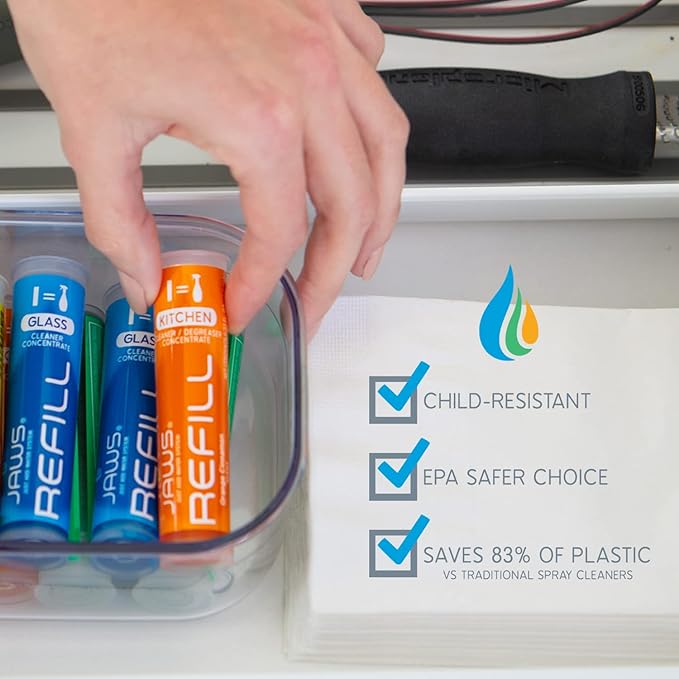 JAWS Cleaner Multi-Surface Kitchen Cleaner Bottle and 2 Refill Pods. Refillable Cleaning Supplies.
