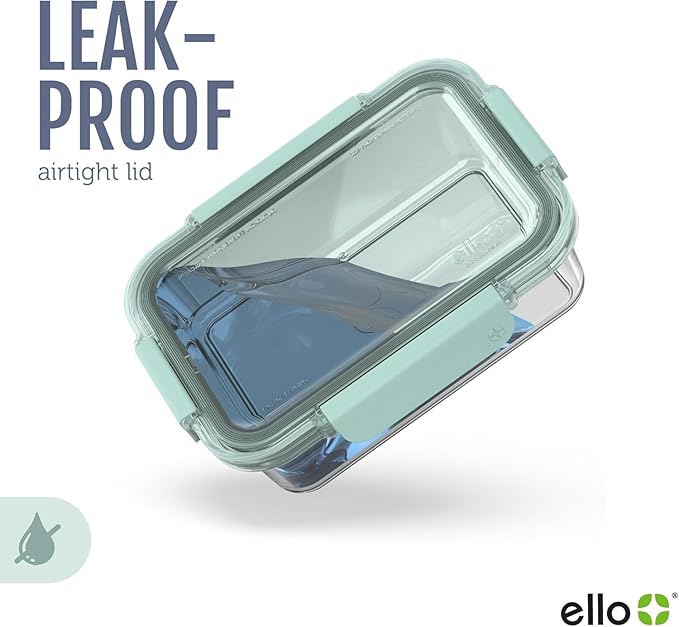 Ello Color Lock 7 Cup 4PC, 2 Pack Glass Meal Prep Sets Leak-Proof Glass Food Storage Containers with Airtight BPA-Free Plastic Lids, Dishwasher, Microwave, and Freezer Safe, Purple Rain