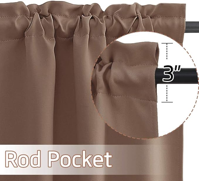 NICETOWN Short Window Blackout Valances for RV Camper, Farmhouse Adjustable Double Rod Pocket Thermal Insulated Short Curtains for Cafe/Living Room, 1 Pair, 52" W x 18" L + 1.6" Header, Cappuccino