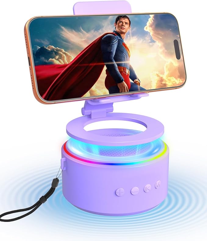 Gifts for Christmas Men Women, Cell Phone Stand with Wireless Bluetooth Speaker, Him Husband Boyfriend Xmas Anniversary Birthday Gifts from Wife, Stocking Stuffer for Men (A-Purple)