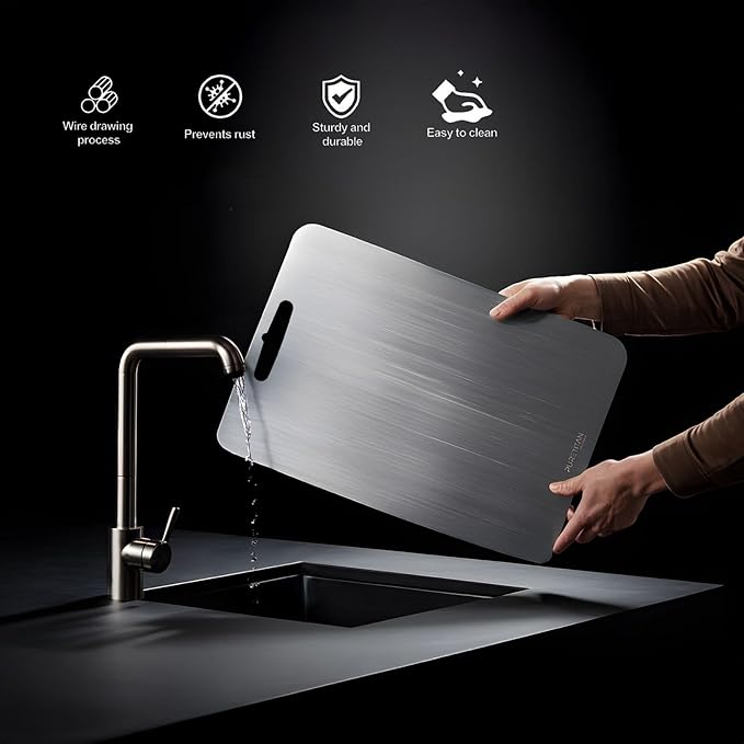 Pure Titan® Non-Porous Titanium Cutting Board – Superior Hygiene, Dishwasher Safe & Non-Slip | Ideal for Chefs, Raw Meat, and Camping | Premium Culinary Investment (S)