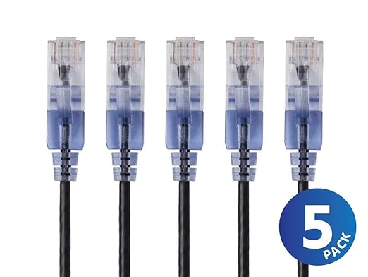 Monoprice Cat6A Ethernet Patch Cable - 7 Feet - Blue | Network Internet Cord - RJ45, 550Mhz, UTP, Pure Bare Copper Wire, 10G, 30AWG, 5-Pack - SlimRun Series
