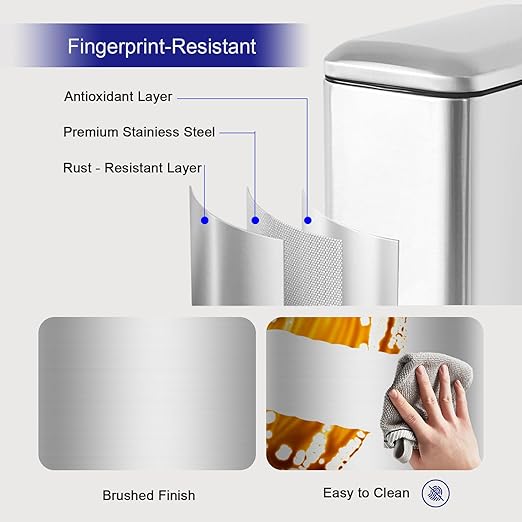 1.3 Gallon Trash Can with lid, Stainless Steel Garbage Can, Finger Proof, Pedal Trash Can for Bathroom, Bedroom, Home Office, Small Waste Bin 5 Liters, Silver