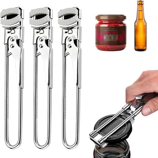 Adjustable Stainless Steel Jar Opener, 2026 New Multifunctional Stainless Steel Can Opener, Jar Lid Opener for Weak Hands, Manual Jar Lid Gripper Bottle Opener Kitchen Accessories(3PCS)