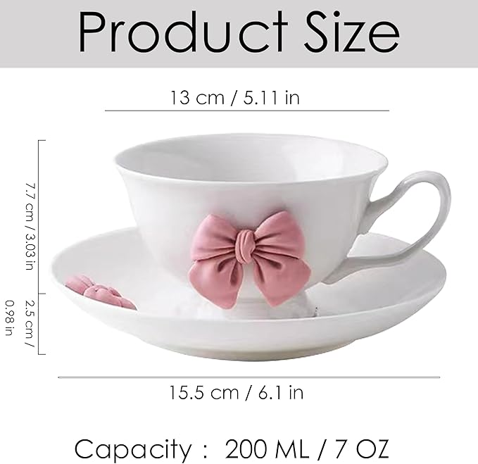 Bow Coffee Mug Porcelain Tea Cup 7 OZ Pink Ceramic Cute Bow Coffee Cup Cute mug Coquette Mug for Women Girl