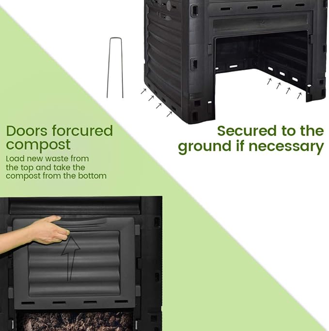 Garden Compost Bin from BPA Free Material, 80 Gallon(300 L), Easy Assembling, Large Capacity, Fast Creation of Fertile Soil (Black)