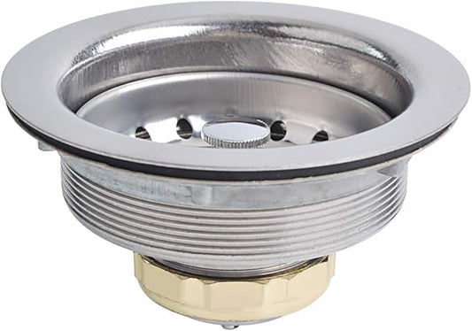 Hydro Master Kitchen Sink Basket Strainer Standard Drains(3-1/2 Inch), Stainless Steel with Rubber Stopper for Kitchen Sinks