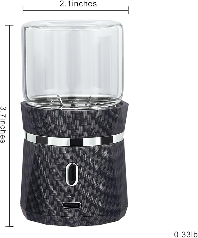 Electric Grinder Automatic Mini Size Spice Crusher with 2PCS Glass Jar of 1.7oz/50ml Rechargeable (not for grinding nut & coffee bean), Carbon Fiber Pattern