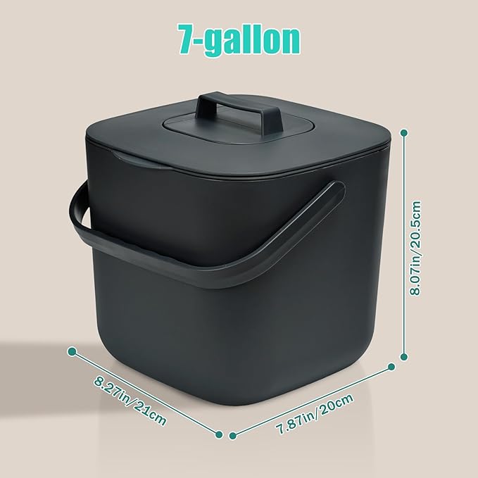 7-Liter Compost Bin Kitchen Countertop Trash Can with Lid - Odorless Compost Bin Outdoor with Filters