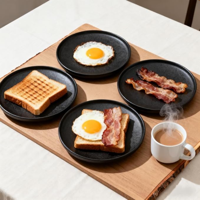 24-Piece Black Unbreakable Wheat Straw Dinnerware Set -Plates and Bowls Sets for 6, Eco-friendly Dishes Set for 6