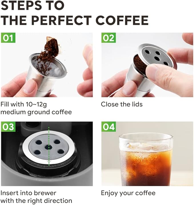 4 Pack Stainless Steel Reusable K Cups for K eurig Supreme & Supreme Plus, Five Hole Universal K-eurig Reusable Refillable coffee pod filter 2 Stainless Steel Spoons 2 Brushes