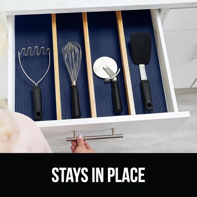 GORILLA GRIP powerGRIP Drawer Shelf and Cabinet Liner, Thick Strong Hold, Non-Adhesive Liners Protect Kitchen Cabinets and Cupboard, Bathroom Drawers, Easy Install, Breathable Mat, 17.5" x10', Navy