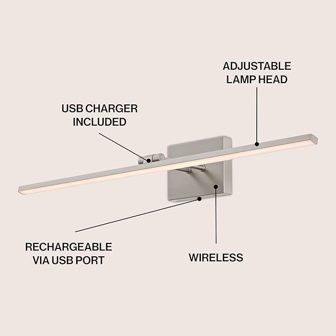 JONATHAN Y JYL7163D Santino 28" Modern Minimalist Swivel Integrated Dimmable LED Rechargeable Picture Light with Touch Sensor for Bedroom, Living Room, Kitchen, Office, Nickel