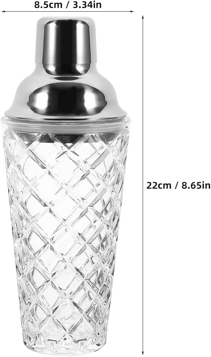 Glass Cocktail Shaker with Stainless Steel Lid Transparent Hand Shaker for Mixing Cocktails Milk Tea and Beverages Bar Tool with Stylish Pineapple Texture Cap for Home Bartenders