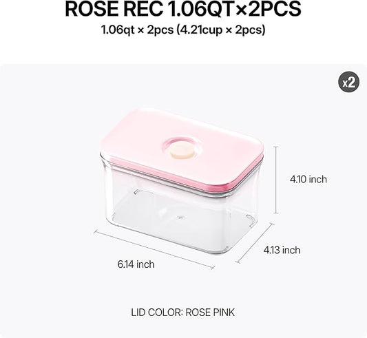 VAKUEN Premium Airtight Food Storage Containers ROSE Rectangular 1.06qt 2P/SET, Patented Double Silicone Lining, 100% Leak Proof, BPA-FREE