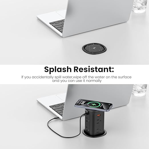 VILONG Pop Up Outlet with 15W Wireless Charger,4 USB Ports，8 Outlets,Space-Saving Concealed Design,Pop Up Countertop Receptacle for Conference Table,Kitchen Countertop (ETL Listed)