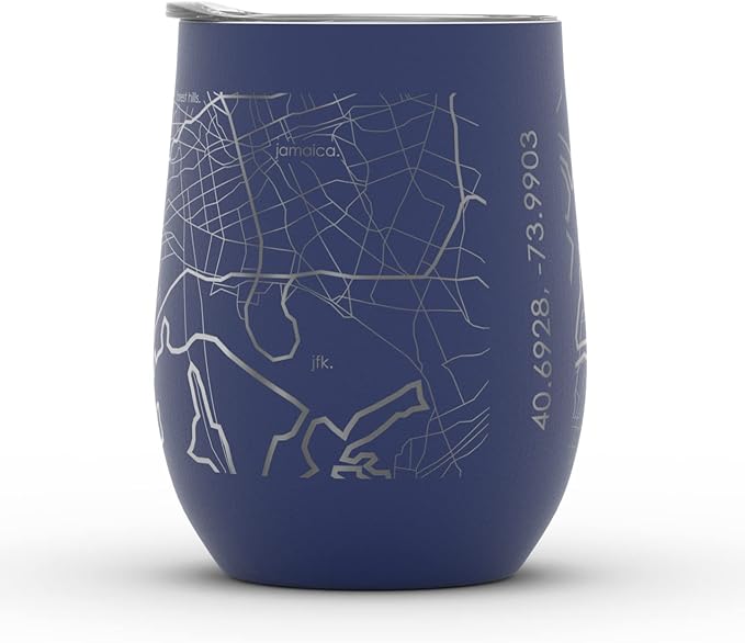 Well Told Engraved Brooklyn New York Map Insulated Wine Tumbler, Etched Stainless Steel Cup (12 oz, Midnight Blue) City Map Insulated Tumbler, Custom Insulated Tumbler, Outdoor Drinkware