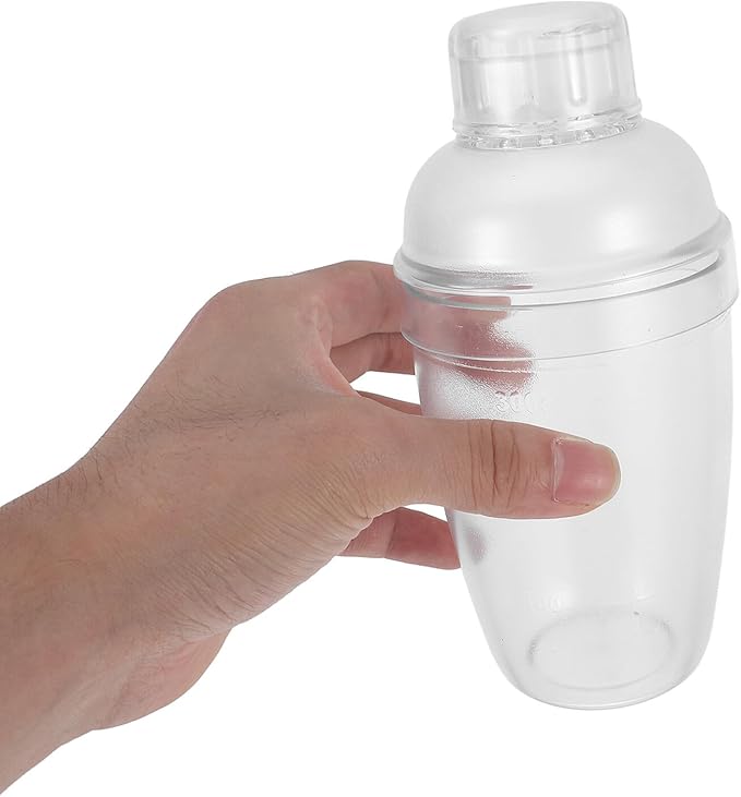 Angoily Clear Plastic Cocktail Shaker with Measurement Scale Multifunctional Drink Mixer for Cocktails Protein Shakes and Iced Coffee Ergonomic Non-leak Design Bartender Tool
