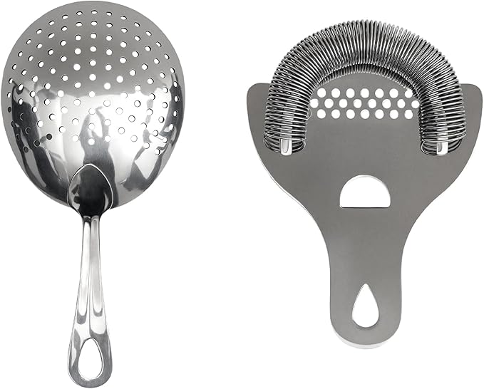 Lexenic Professional Cocktail Strainers Set ：304 Stainless Steel Julep Strainer&Spring Bar Strainer Kit for Home Bar and Professional Bartenders，Mixologists (Type A)