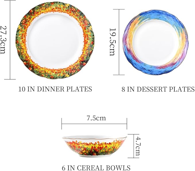 Exquisite ceramic tableware 3 Piece Bone China Modern Round Dishes Sets,Dinnerware dishset for Kitchen,Dinner Plate,Dessert Plate,Soup Bowl,Colorful flowers
