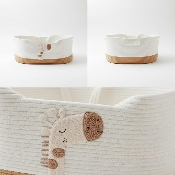 XYNAUTUVersatile Foldable Storage Basket, Natural Cotton Rope Organizer with Sturdy Handles for Nursery, Bedroom, Beach, and as a Pet Bed 27.56 × 15.75in