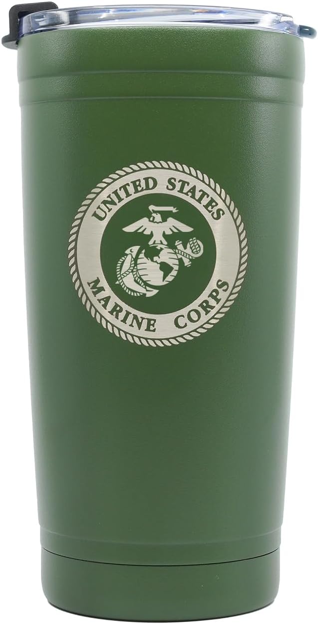 Military Gift Shop 20oz Marine Corps Tumbler – Double Wall Vacuum Insulated Stainless Steel | USMC 20oz Tumbler Green