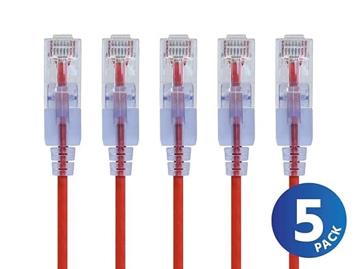 Monoprice Cat6A Ethernet Patch Cable - 7 Feet - Blue | Network Internet Cord - RJ45, 550Mhz, UTP, Pure Bare Copper Wire, 10G, 30AWG, 5-Pack - SlimRun Series