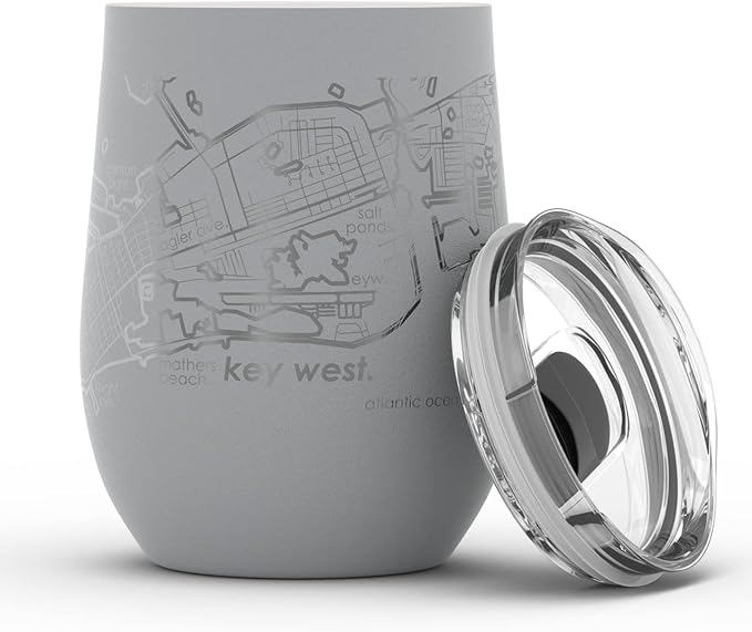 Well Told Engraved Key West Florida Map Insulated Wine Tumbler, Etched Stainless Steel Cup (12 oz, Dockside Gray) City Map Insulated Tumbler, Custom Insulated Tumbler, Outdoor Drinkware
