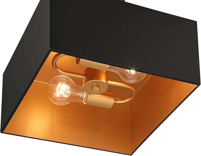 Possini Euro Design Artemis 12" Modern Semi Flush-Mount Ceiling Light Fixture Kitchen Foyer Hallway 2-Light Black Gold Finish Metal Bedroom Bathroom Entryway Living Room Indoor Office Mini