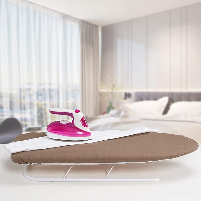 Seiritex Ironing Board Cover 12 x 32 inch, Fits Table Top Ironing Board Heat Reflective, 3 Layers Thick Padding with Elasticized Edges, Small Iron Board Cover (Brown)