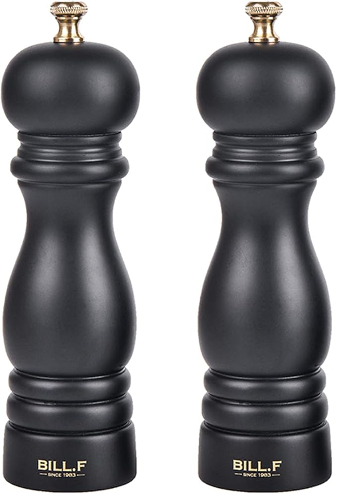 Pepper Grinder,Wood Salt and Pepper Grinder Mills Sets, Wood Manual Salt Grinder Refillable Pepper Mill Sets with Adjustable Ceramic Grinding Rotor - 7 Inch-Set of 2