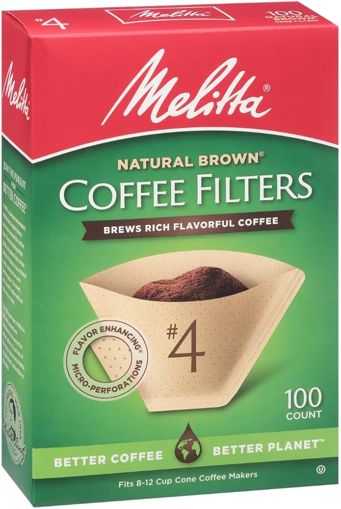 Melitta #4 Cone Coffee Filters, Natural Brown, 100 Count (Pack Of 3), 300 Total Filters - Fits all 8-12 Cup Cone Coffee Makers and Pour-Overs, Compostable, Tear-Resistant, Made in USA