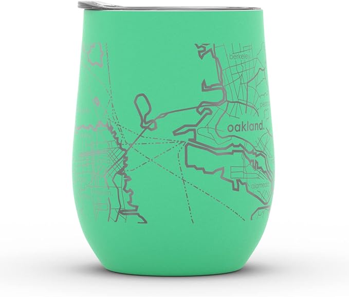 Well Told Engraved San Francisco California Map Insulated Wine Tumbler, Etched Stainless Steel Cup (12 oz, Sunday Green) City Map Insulated Tumbler, Custom Insulated Tumbler, Outdoor Drinkware