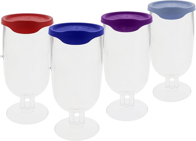 LipLidz Brewtail/Tumbler Glasses, 4 Pack, 20.7 oz Dual-Stemmed BPA-Free Plastic Drinkware with Drink-Through Attachable Lid, Shatterproof, Made in USA (Carolina)