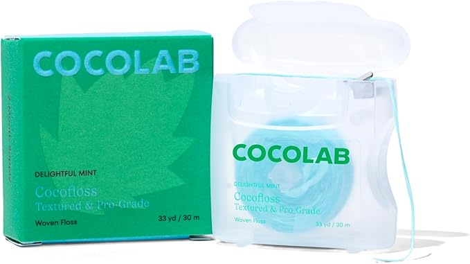 Cocofloss Woven Dental Floss, Dentist-Designed Oral Care, Mint, Waxed, Expanding, Vegan, Kid-Friendly String Floss with Coconut Oil, 1 Spool (33 yd)